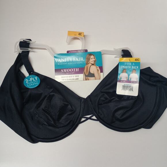 Vanity Fair Radiant Collection Underwire Bra Black Size 40C Smoothing NWT - Picture 1 of 4